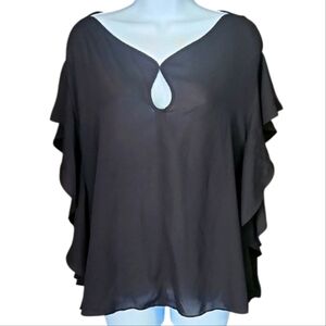 Max Studio Semi Sheer Keyhole Front Cold Shoulder Top